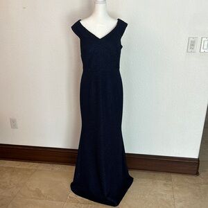 Eliza J Blue Sleeveless V-Neck Gown